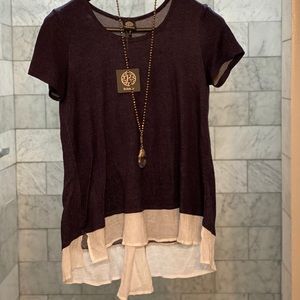 NWT Bobeau Blouse with Linen Like Bottom